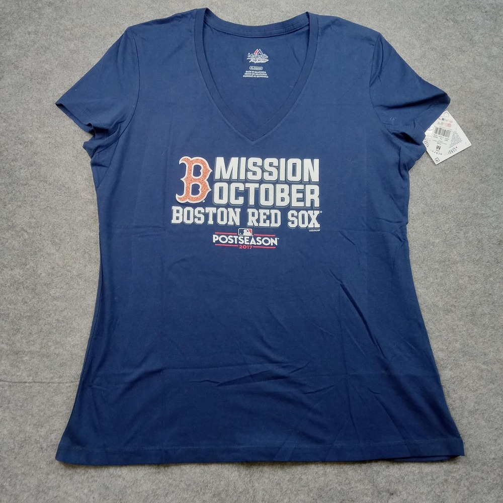 Boston Red Sox Shirt Womens XL Navy MLB Baseball Postseason 2017 V-Neck Majestic